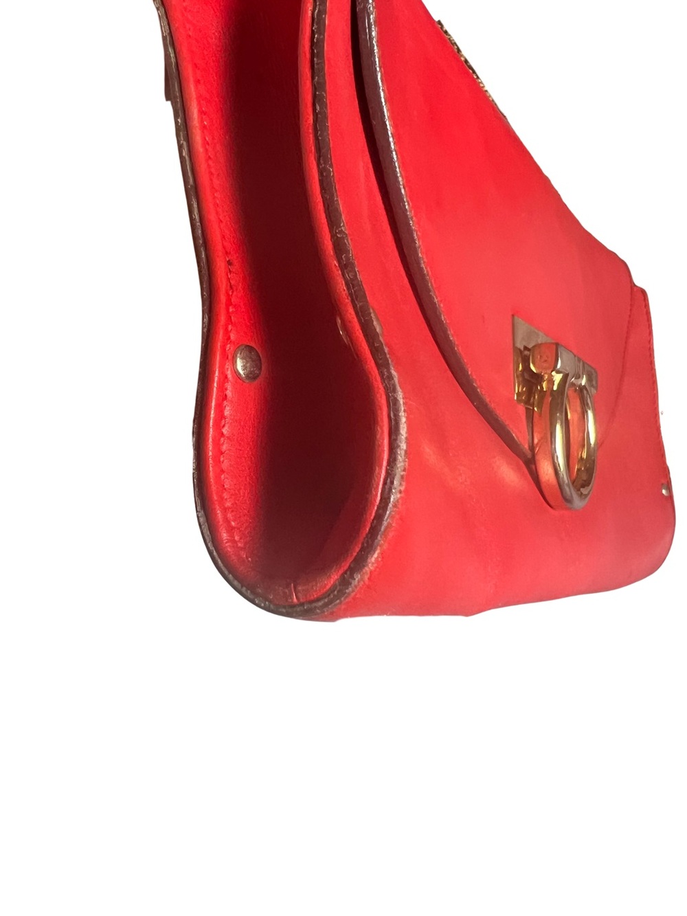 Salvatore Ferragamo Red Leather Shoulder Bag with Gold Ring Hardware - Picture 6 of 9